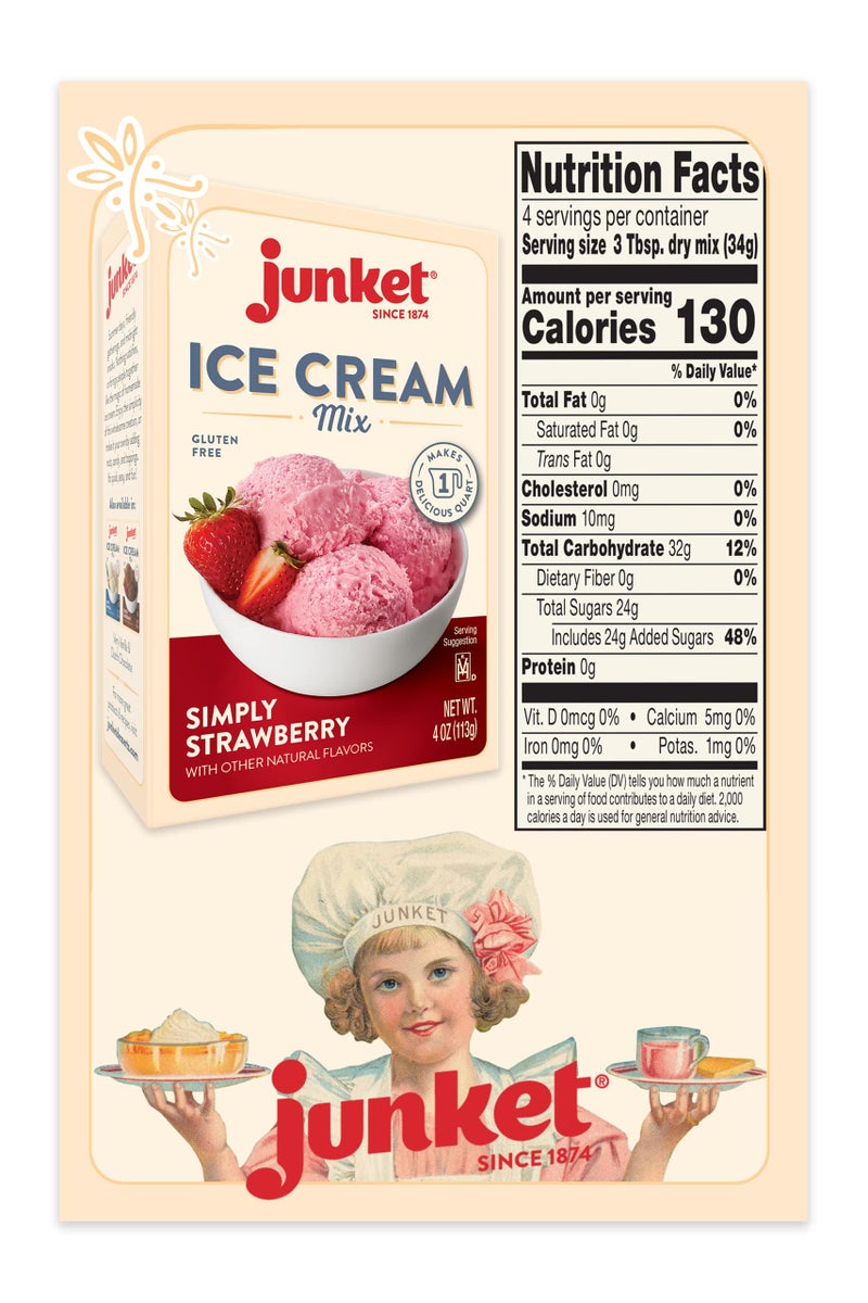 Junket Strawberry Ice Cream Mix: Makes 6 Quarts Old Fashioned Homemade Ice Cream for Ice Cream Maker or Hand Stir - Just Add Milk and Cream, Chill, and Enjoy. Quick and Easy! 4 oz Box of Powdered Ice - Image 2